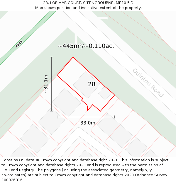 28, LORIMAR COURT, SITTINGBOURNE, ME10 5JD: Plot and title map