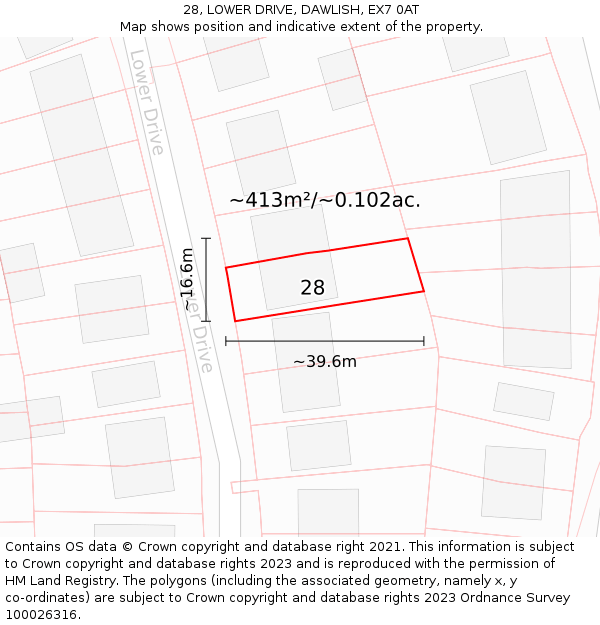 28, LOWER DRIVE, DAWLISH, EX7 0AT: Plot and title map