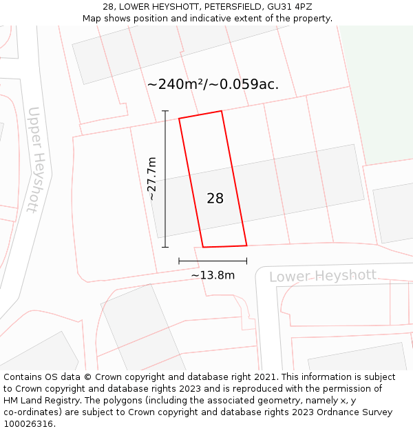 28, LOWER HEYSHOTT, PETERSFIELD, GU31 4PZ: Plot and title map