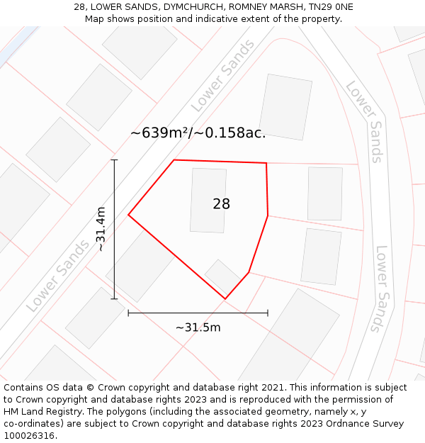 28, LOWER SANDS, DYMCHURCH, ROMNEY MARSH, TN29 0NE: Plot and title map