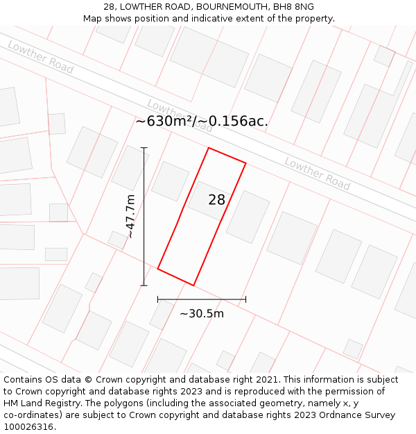 28, LOWTHER ROAD, BOURNEMOUTH, BH8 8NG: Plot and title map