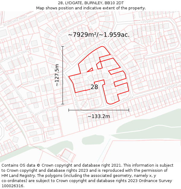 28, LYDGATE, BURNLEY, BB10 2DT: Plot and title map