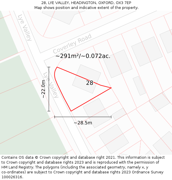 28, LYE VALLEY, HEADINGTON, OXFORD, OX3 7EP: Plot and title map