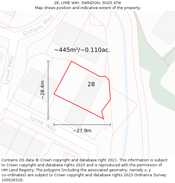 28, LYME WAY, SWINDON, SN25 4TW: Plot and title map