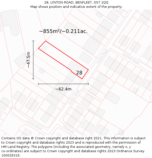 28, LYNTON ROAD, BENFLEET, SS7 2QQ: Plot and title map