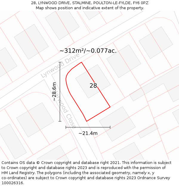 28, LYNWOOD DRIVE, STALMINE, POULTON-LE-FYLDE, FY6 0PZ: Plot and title map