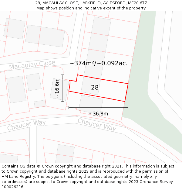 28, MACAULAY CLOSE, LARKFIELD, AYLESFORD, ME20 6TZ: Plot and title map