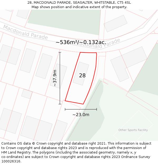 28, MACDONALD PARADE, SEASALTER, WHITSTABLE, CT5 4SL: Plot and title map
