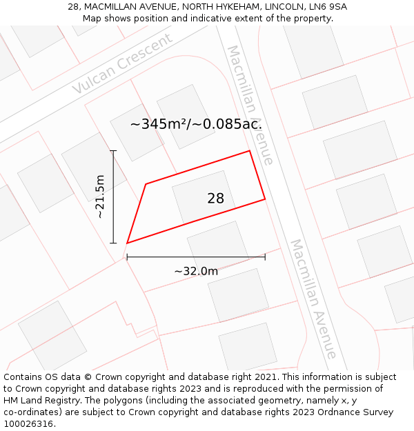 28, MACMILLAN AVENUE, NORTH HYKEHAM, LINCOLN, LN6 9SA: Plot and title map