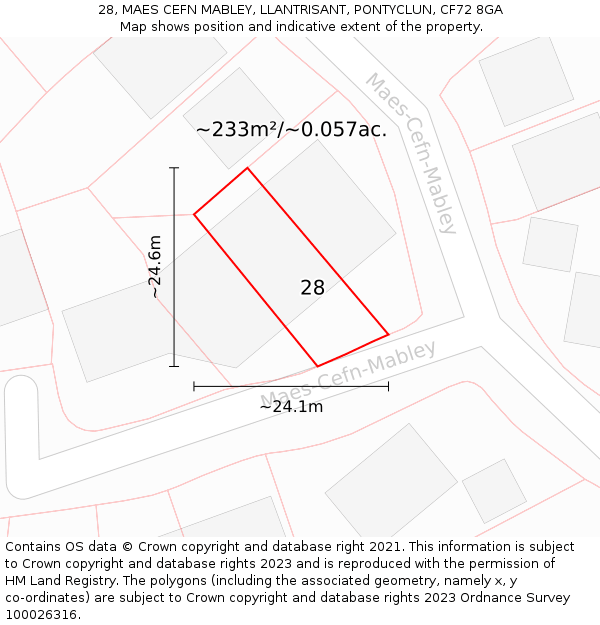 28, MAES CEFN MABLEY, LLANTRISANT, PONTYCLUN, CF72 8GA: Plot and title map