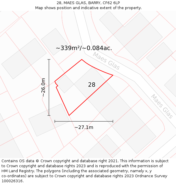 28, MAES GLAS, BARRY, CF62 6LP: Plot and title map