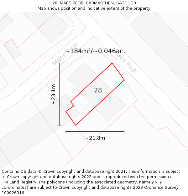 28, MAES PEDR, CARMARTHEN, SA31 3BR: Plot and title map