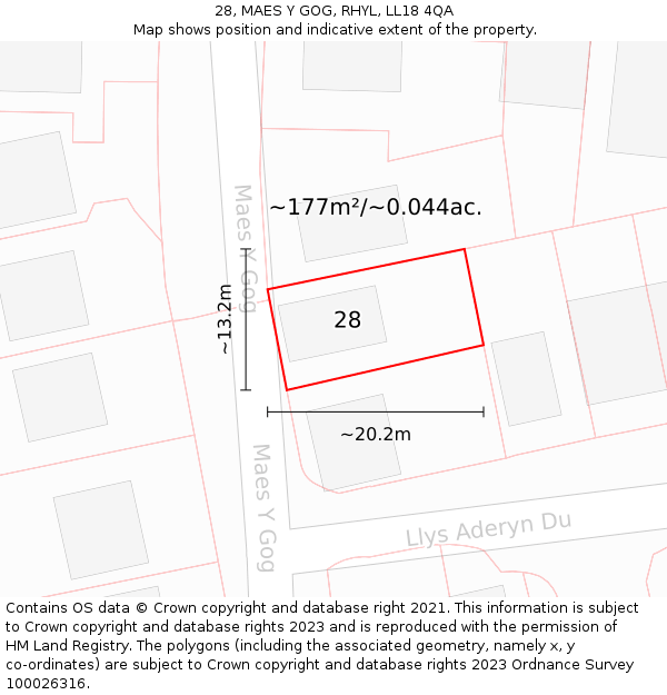 28, MAES Y GOG, RHYL, LL18 4QA: Plot and title map