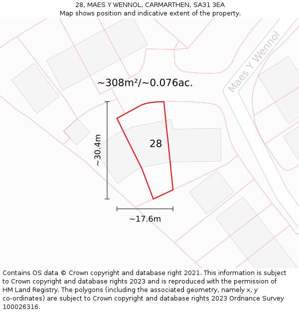 28, MAES Y WENNOL, CARMARTHEN, SA31 3EA: Plot and title map