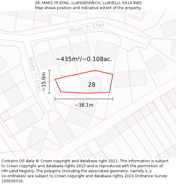 28, MAES YR EFAIL, LLANGENNECH, LLANELLI, SA14 8WD: Plot and title map