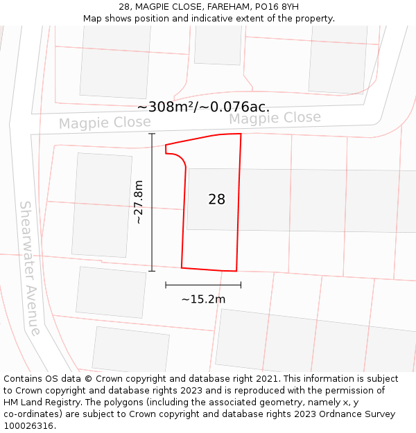 28, MAGPIE CLOSE, FAREHAM, PO16 8YH: Plot and title map