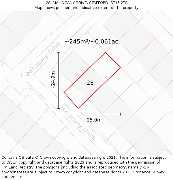 28, MAHOGANY DRIVE, STAFFORD, ST16 2TS: Plot and title map