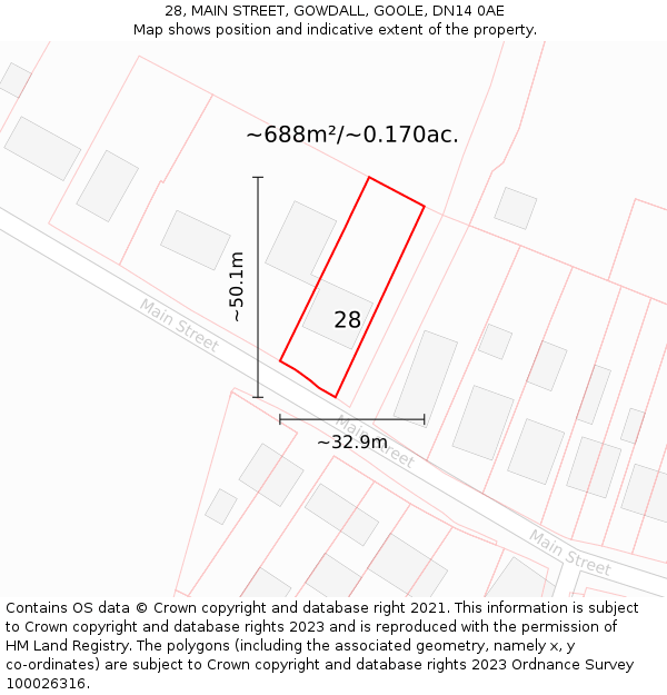 28, MAIN STREET, GOWDALL, GOOLE, DN14 0AE: Plot and title map