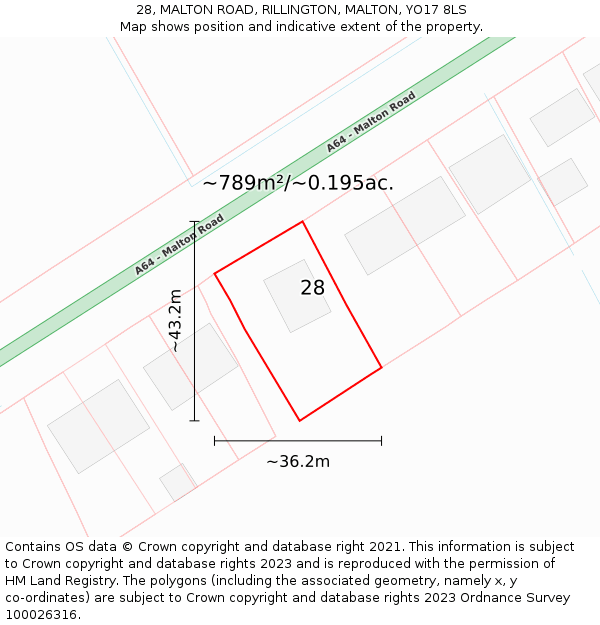 28, MALTON ROAD, RILLINGTON, MALTON, YO17 8LS: Plot and title map