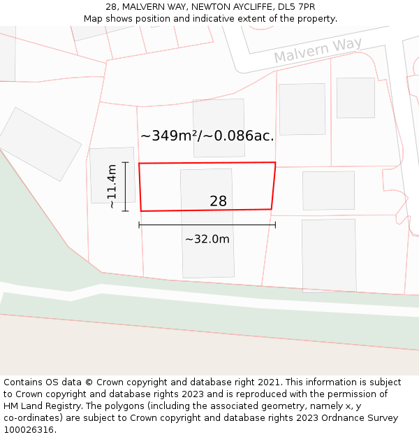 28, MALVERN WAY, NEWTON AYCLIFFE, DL5 7PR: Plot and title map