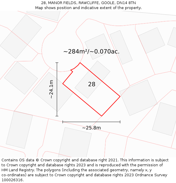 28, MANOR FIELDS, RAWCLIFFE, GOOLE, DN14 8TN: Plot and title map