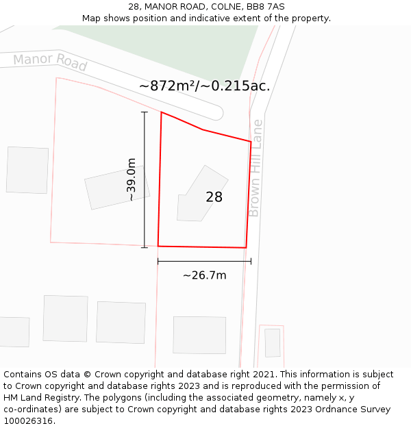 28, MANOR ROAD, COLNE, BB8 7AS: Plot and title map