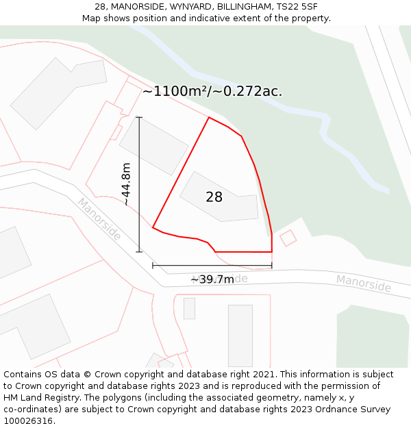 28, MANORSIDE, WYNYARD, BILLINGHAM, TS22 5SF: Plot and title map