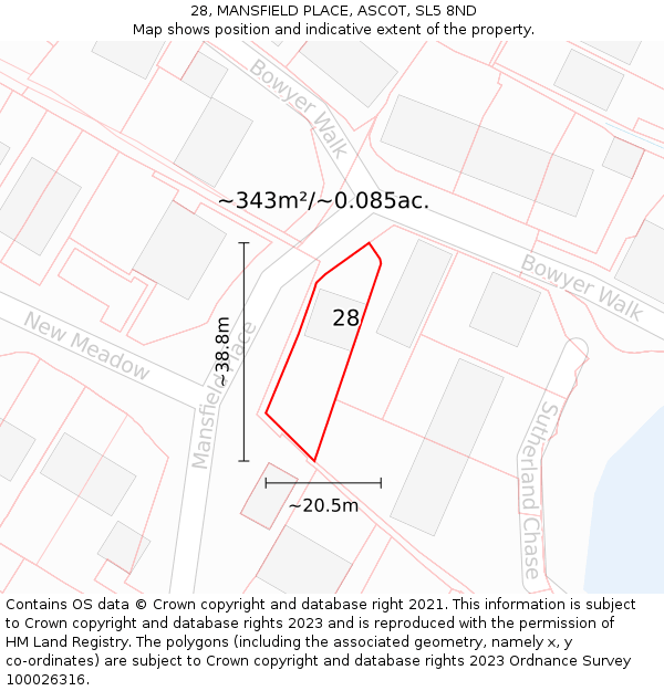 28, MANSFIELD PLACE, ASCOT, SL5 8ND: Plot and title map