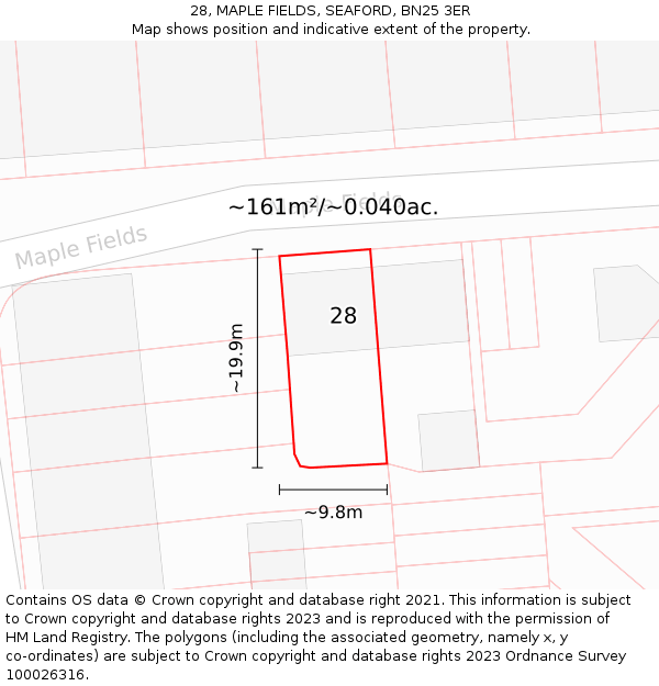 28, MAPLE FIELDS, SEAFORD, BN25 3ER: Plot and title map