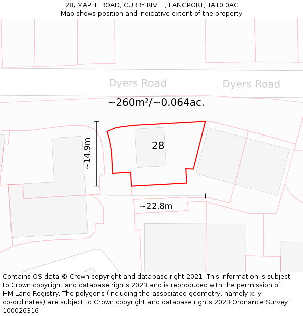 28, MAPLE ROAD, CURRY RIVEL, LANGPORT, TA10 0AG: Plot and title map