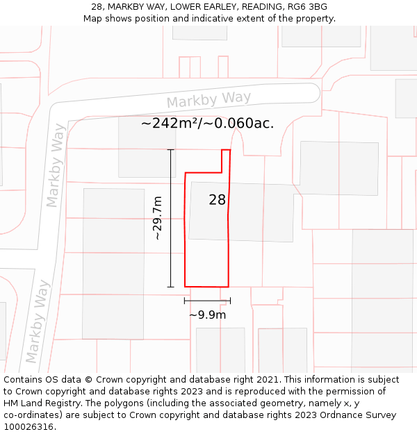 28, MARKBY WAY, LOWER EARLEY, READING, RG6 3BG: Plot and title map