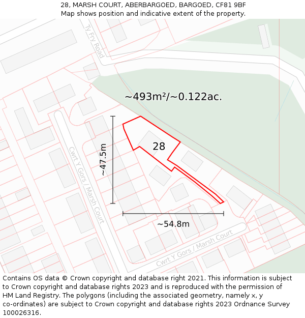 28, MARSH COURT, ABERBARGOED, BARGOED, CF81 9BF: Plot and title map