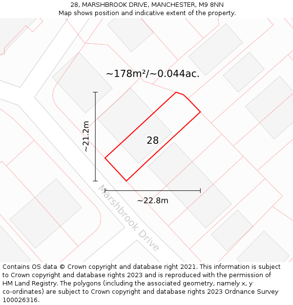 28, MARSHBROOK DRIVE, MANCHESTER, M9 8NN: Plot and title map