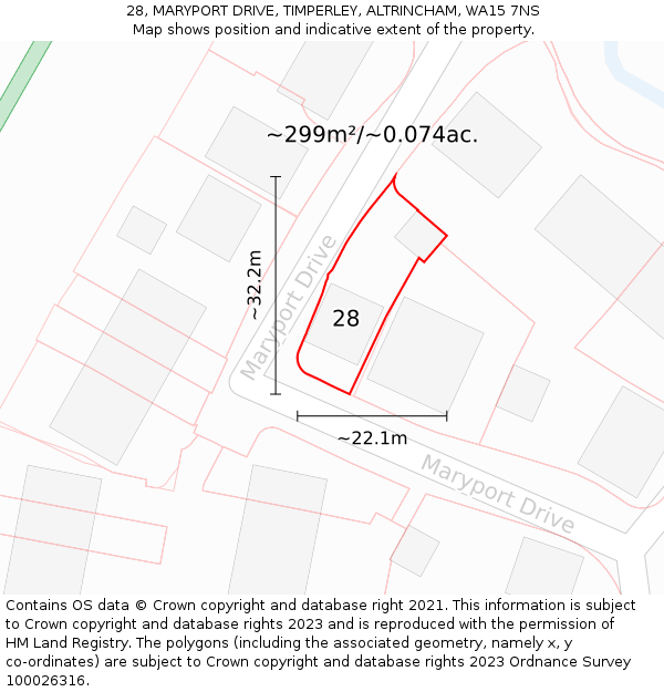 28, MARYPORT DRIVE, TIMPERLEY, ALTRINCHAM, WA15 7NS: Plot and title map