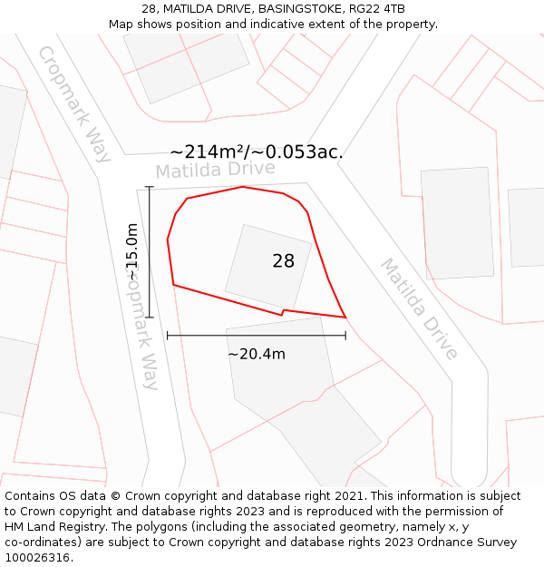 28, MATILDA DRIVE, BASINGSTOKE, RG22 4TB: Plot and title map