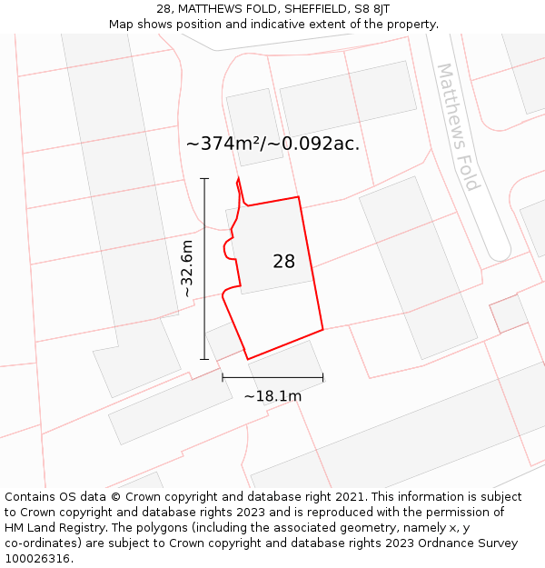 28, MATTHEWS FOLD, SHEFFIELD, S8 8JT: Plot and title map