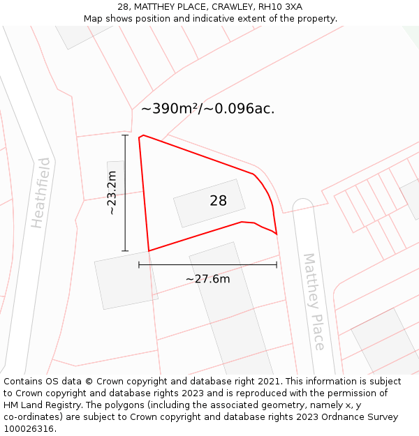 28, MATTHEY PLACE, CRAWLEY, RH10 3XA: Plot and title map