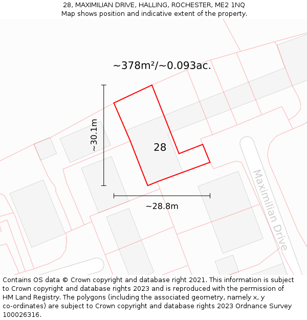 28, MAXIMILIAN DRIVE, HALLING, ROCHESTER, ME2 1NQ: Plot and title map