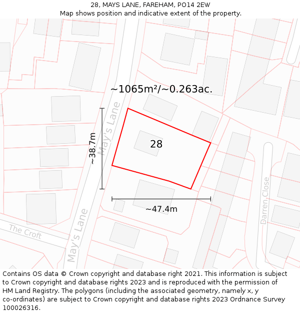 28, MAYS LANE, FAREHAM, PO14 2EW: Plot and title map