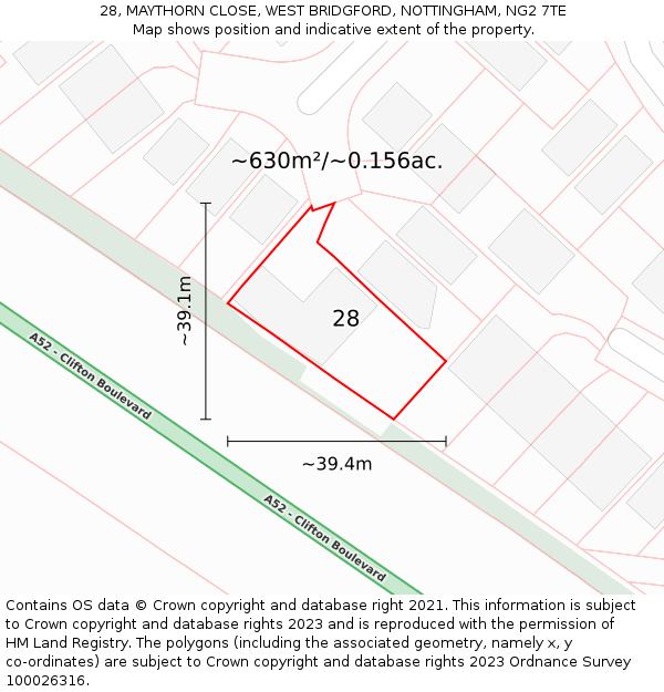 28, MAYTHORN CLOSE, WEST BRIDGFORD, NOTTINGHAM, NG2 7TE: Plot and title map