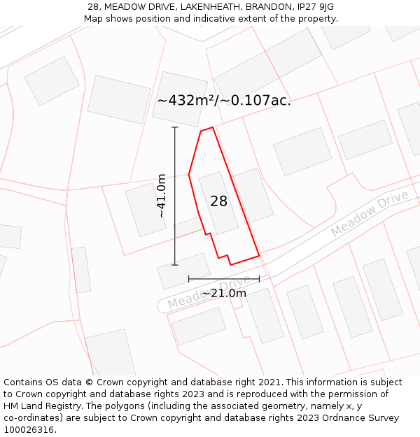 28, MEADOW DRIVE, LAKENHEATH, BRANDON, IP27 9JG: Plot and title map