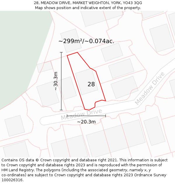28, MEADOW DRIVE, MARKET WEIGHTON, YORK, YO43 3QG: Plot and title map