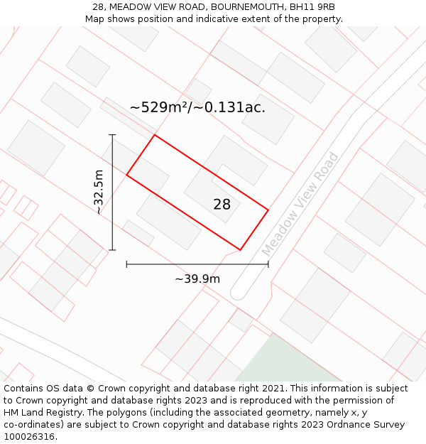 28, MEADOW VIEW ROAD, BOURNEMOUTH, BH11 9RB: Plot and title map