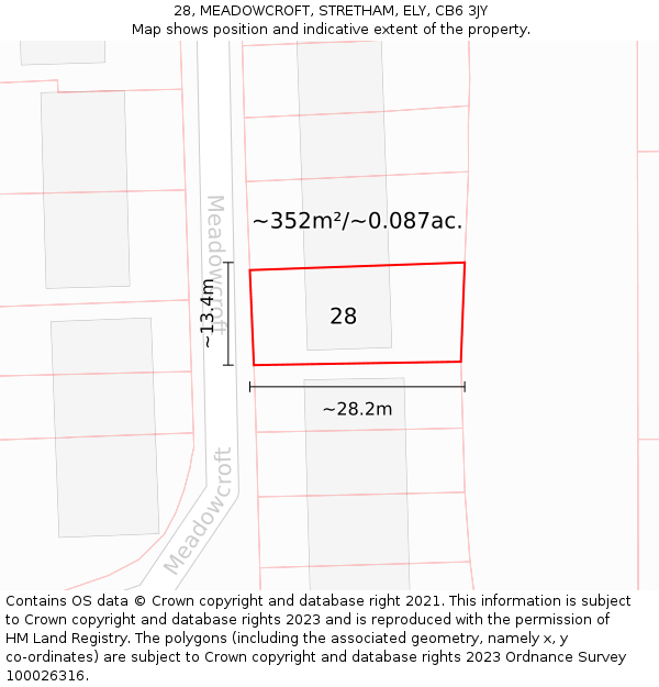 28, MEADOWCROFT, STRETHAM, ELY, CB6 3JY: Plot and title map