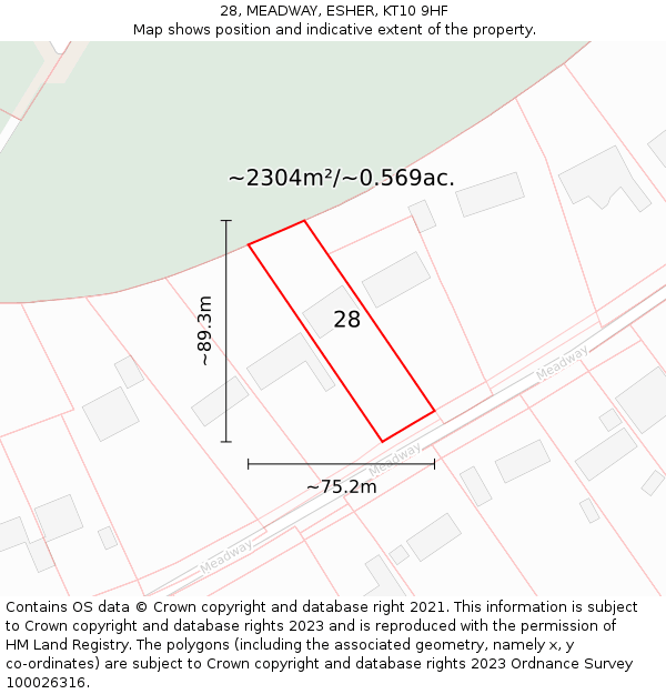 28, MEADWAY, ESHER, KT10 9HF: Plot and title map