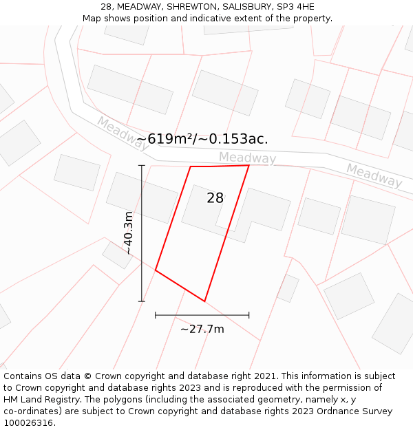 28, MEADWAY, SHREWTON, SALISBURY, SP3 4HE: Plot and title map