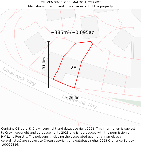 28, MEMORY CLOSE, MALDON, CM9 6XT: Plot and title map