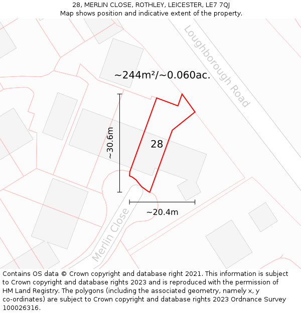 28, MERLIN CLOSE, ROTHLEY, LEICESTER, LE7 7QJ: Plot and title map