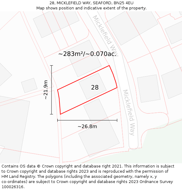 28, MICKLEFIELD WAY, SEAFORD, BN25 4EU: Plot and title map