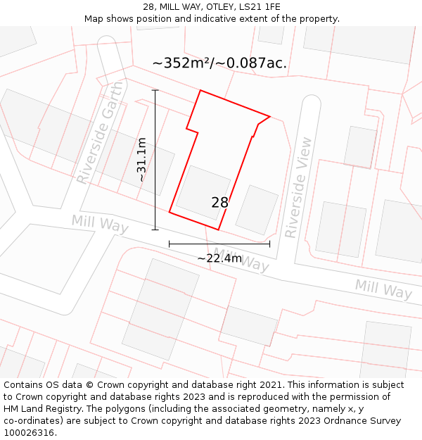 28, MILL WAY, OTLEY, LS21 1FE: Plot and title map